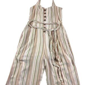 American Eagle Summer Stripped Wide Leg Cropped Pant Jumpsuit Pockets Size M